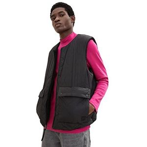 TOM TAILOR Denim Uomini Teddy gewatteerd vest met omkeerfunctie 1033885, 29999 - Black, L