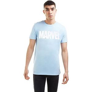 Marvel T-shirt met tekst logo voor heren, Blauw (Sky Sky), L