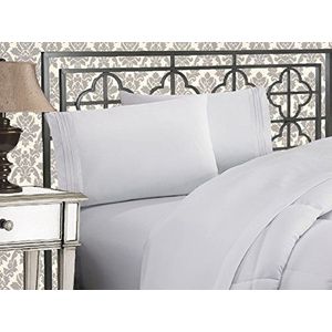 Elegant Comfort Luxe 1500 Premium Hotelkwaliteit Microfiber Drielijn Geborduurde Zachtste 4-delige lakenset, kreuk- en vervagingsbestendig, 2 aparte bedden, wit
