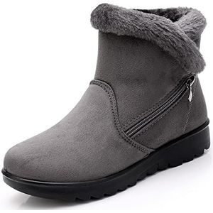 Warme bont gevoerde winter sneeuwlaarzen dames antislip enkellaarsjes suède platte schoenen met ritssluiting, 629 Grijs, 39 EU