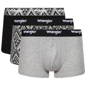 WRANGLER Boxershorts voor heren in zwart/patroon/grijs | Zachte katoenen broek met elastische tailleband | Comfortabel en ademend ondergoed - Multipack van 3, Grijs Marl/Print/Zwart, M