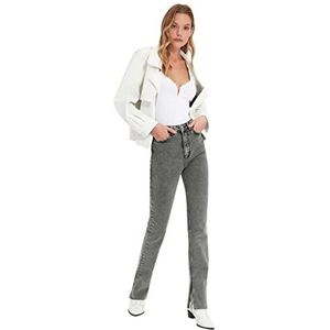 Trendyol Vrouwen Jeans Grijze panty hoge taille slanke flare jeans, Grijs, 38