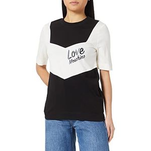 Love Moschino Regular Fit Short-Sleeved with Contrast Color Inserts T-shirt voor dames, Zwart/beige, 40