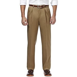 Haggar Men's Premium No Iron Classic Fit Expandable Waist Pleat Front Pant, British Khaki, 32x32