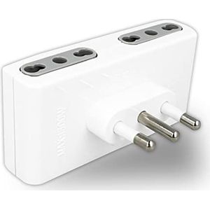 V-TAC Ruimtebesparende 4-voudige stekkeradapter met 4 stopcontacten, 10/16 A, 2P+T bypass en stekker 16 A, meervoudige stekkerdoos voor thuis, kantoor, winkel, bedrijf, super ruimtebesparend, slank