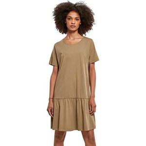 Urban Classics Damesjurk Valance Tee Dress, T-shirtjurk voor vrouwen met volant aanzet op de rok in vele kleuren verkrijgbaar, maten XS - 5XL, Kaki, XL