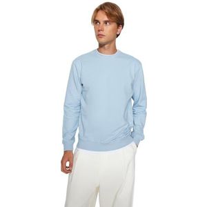 Trendyol Man Basics Regular Basic Sweatshirt met ronde hals, Blauw, XL