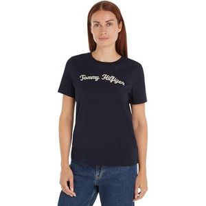 Tommy Hilfiger Dames REG Script C-NK SS S/S T-shirt, Desert Sky, XL, woestijn hemel, XL