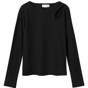 NAME IT Nkfninnie Ls Short Top Noos shirt met lange mouwen voor meisjes, zwart, 146/152 cm