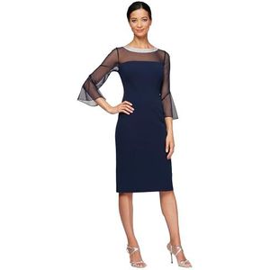Alex Evenings Women's Short Shift Cocktail Dress with Embellished Illusion Detail, Wedding Guest (Petite and Regular Sizes), Navy, 10