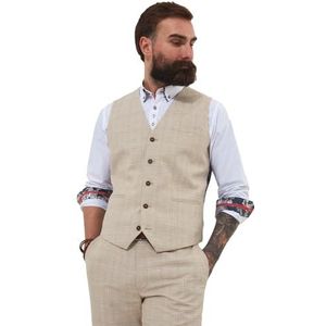 Joe Browns Heren Regular Fit Crème Geruit Vest met Contrasterende Satijnen Voering, Beige, 40, Crème, 50