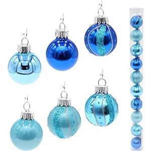 Lauschaer Kerstboomversiering - 10-delige set mini-ballen in blauw, verschillende designs, effen en versierd, met zilveren kroontjes, diameter ca. 3 cm