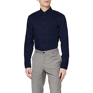 Seidensticker Businesshemd voor heren, regular fit, strijkvrij, kent-kraag, lange mouwen, 100% katoen, blauw (donkerbla), 48