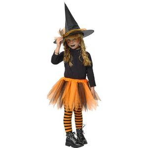 Rubies Heksenkostuum Tutu Oranje voor meisjes, tutu-rok en muts, officiële Halloween, carnaval, feest en verjaardag