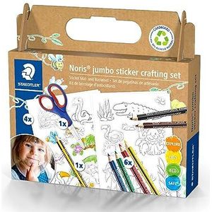 STAEDTLER Noris jumbo Sticker schilder- en knutselset, urenlang speelplezier, 6 Noris jumbo kleurpotloden in diverse kleuren, Noris jumbo potlood, Noris knutselschaar en stickersjablonen, 61 C3