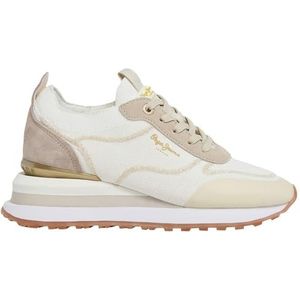 Pepe Jeans Dames Blur Rind Sneaker, wit (Mousse White), 6 UK, Witte Mousse Wit, 6 UK