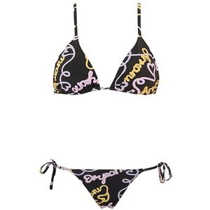 Emporio Armani Braziliaanse Logomania bikiniset met driehoekige en string voor dames, Zwart/Hart Logo, XS