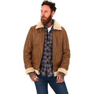 Joe Browns Bruine leren shearling vliegenerjack voor heren, bruin, XL
