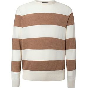 Hackett London Heren Block Stripe Crew Pullover Sweater, Ecru/Camel, S