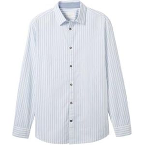 TOM TAILOR Heren Regular Fit Dobby Shirt met Strepen, 35381 - Blauw Wit Dobby Stripe, 3XL