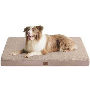 Bedsure Extra groot huisdiermatras, wasbaar, orthopedisch hondenmatras en kussen voor hondenbench, met afneembare pluche sherpa-hoes, lichtbruin, 104 x 74 x 9 cm