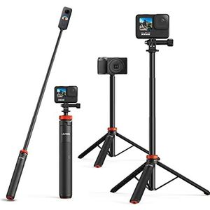 UURig Uitschuifbare Selfie Stick statief voor GoPro Max Hero 10 9 8 7 6 5 4, DJI Osmo Action, Insta 360 One R en meer actiecamera (50,7 inch)