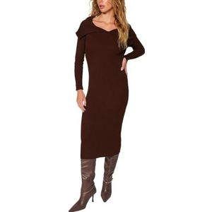 Trendyol FeMan Bodycon Slim fit gebreide jurk, bruin, S, Bruin, S