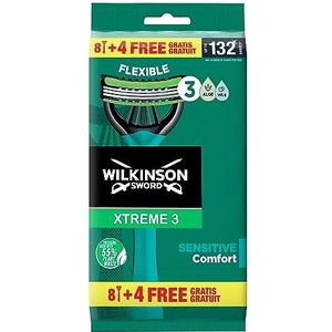 Wilkinson Sword Xtreme 3 Sensitive wegwerpscheerapparaten met een glijstrip van vitamine E en aloë vera, optimaal voor de verzorging en soepelheid van het gezicht