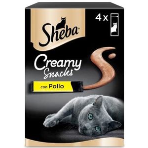Sheba Creamy Snacks Kip, romige kattensnacks, 11 verpakkingen met elk 4 snacks (in totaal 44 snacks)
