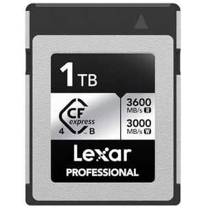 Lexar CFexpress 4.0 Type B Silver Series 1TB, Tybe B-kaart tot 3600 MB/s lezen, 2600 MB/s schrijven, CF-kaart voor 8K Raw-video, CF-geheugenkaart compatibel met DSLR, achterwaarts met XQD-camera