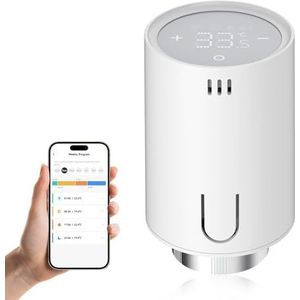 EMKE Slimme radiatorthermostaat, intelligente verwarmingsthermostaat met app-functie, Tuya Zigbee 3.0 gateway, compatibel met Alexa & Google Home, M30 x 1,5 mm, 6 adapters