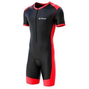 Sikma Heren Fietsen Skinsuit Gewatteerde Een Stuk Trisuit Bike Top Short, Zwart/Rood, L