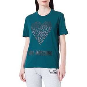 Love Moschino Dames regular fit korte mouwen met maxi animalier hart en logo T-shirt, groen, 42