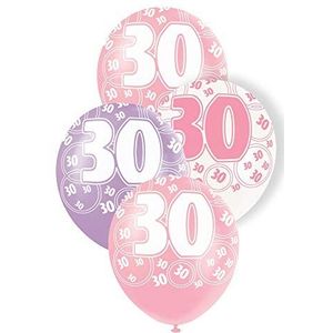 Unique Party 810000-12"" Latex Glitz Roze 30e verjaardag ballonnen, Pack van 6