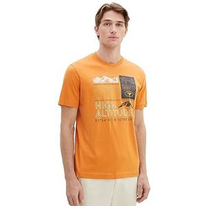 TOM TAILOR Basic T-shirt voor heren met print, 32243 - Tomato Cream Oranje, S