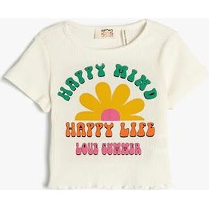 Koton Girls's Crop Korte Mouw Crew Neck Gedrukt Ribbed T-shirt, ecru (010), 4-5 Jaar