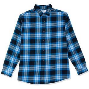 Amazon Essentials Men's Flanellen overhemd met lange mouwen (verkrijgbaar in grote en lange maten), Zwart Blauw Grijs Geruit, S