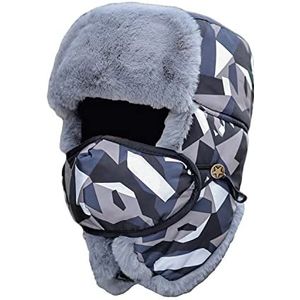 SPYXGS Wintermuts met oorkleppen en masker warme pet Huidvriendelijke Ushanka Russische Trooper Trapper voor de jacht, Blau Rot 8020, 4.5 UK Narrow