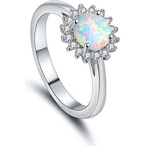 Ronde Steen Ring Witte Mode Ring Hand Sieraden Opaal Opaal Sieraden Ringen Ringen Ringen voor Tiener Meisjes Maat 8, 6, Metaal