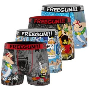 FREEGUN Asterix en Obelix boxershorts voor heren, authentiek en ultrazacht (4 stuks), Grijs/Zwart/Blauw/Rood, S