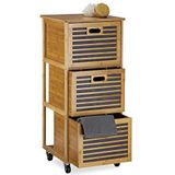 Relaxdays badkamer trolley, 3 lades, bamboe, ladekast op wielen, hout, hoog, stabiel, HxBxD 92 x 41 x 41 cm, natuur