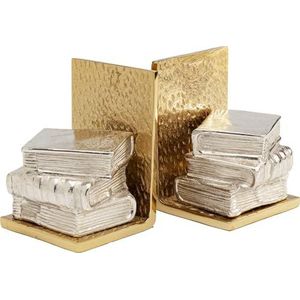 Kare Design Boekensteun, hoek (2/set), goud/zilver, decoratief object, accessoire, boekenmotief, aluminium frame, kamerdecoratie, woonkamer, thuiskantoor, handgemaakt, 23 x 15 x 12 cm (h x b x d)