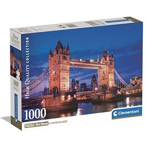 Clementoni Collection-Tower Bridge At Night Compact-1000 Puzzel-volwassenen, Made in Italy, meerkleurig, 39772