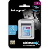 Integral 128 GB CFExpress-geheugenkaart Type B 2.0 4K RAW & 4K 60 FPS 1700 MB/s Lezen 1600 MB/s Schrijfsnelheid Ontworpen voor uw professionele DSLR- en videocamera's