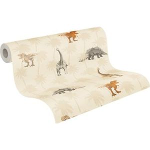 Behang dinosaurus beige - behang met dieren - kinderbehang jongens - 10,05m x 0,53m - dierbehang kinderkamer - Made in Germany