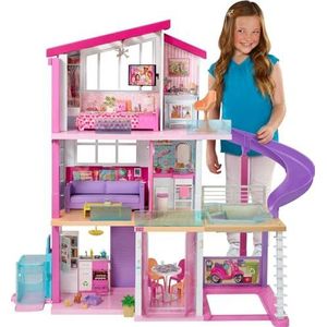 Barbie Droomhuis Poppenhuis met Rolstoeltoegankelijke Lift, Zwembad, Glijbaan en 70 Accessoires, waaronder Meubels en Huishoudelijke Artikelen, Cadeau voor kinderen van 3 tot 7 jaar, GNH53