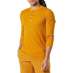 Amazon Essentials Men's Henley-shirt met lange mouwen, wafelpratoon en slanke pasvorm, Goud, L