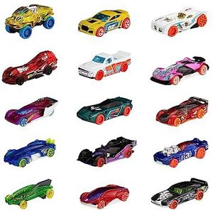 Hot Wheels Baanset van 15 speelgoedauto's, 3 sets met baanthema en 5 voertuigen schaal 1:64, cool speelgoed voor verzamelaars en kids HNM04