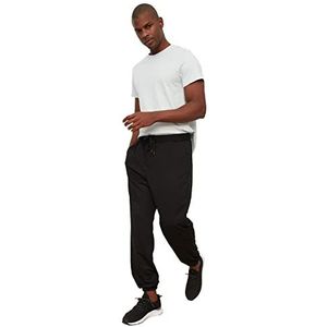 Trendyol voor heren Sweatpants Zwarte man basic oversized fit tracksuit, Zwart, L