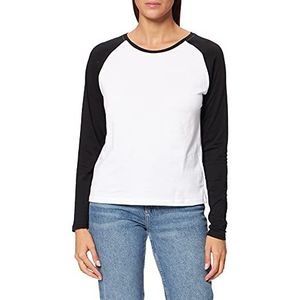 Urban Classics Meisjes-T-shirt met lange mouwen en wijde ronde hals, raglanmouwen, honkbalshirt in contrasterende kleur, verkrijgbaar in 3 kleuren, maat XS tot 5XL, wit/zwart, XL